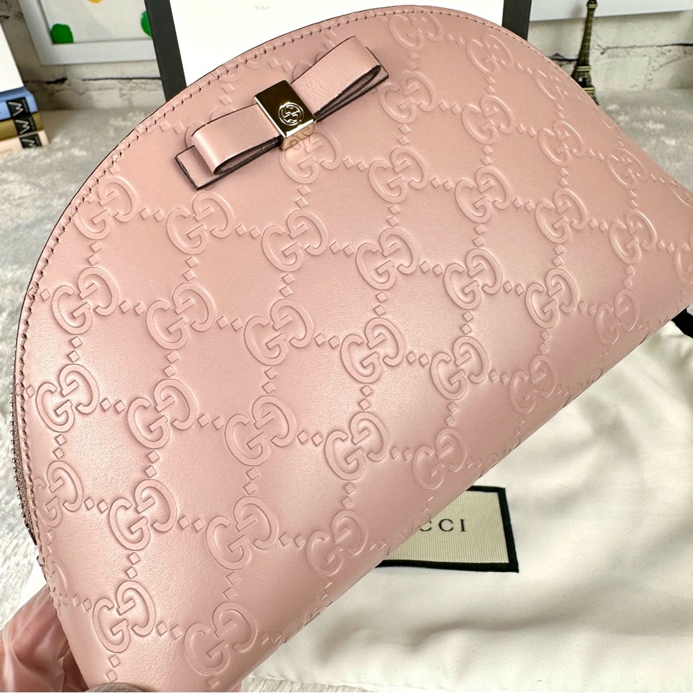 Gucci GG Pink Stamped leather GM, Large size cosmetic pouch or crossbody CUTE! - Picture 8 of 16